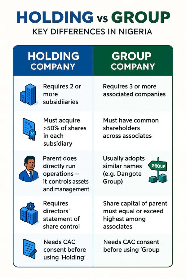 Infographics: Difference Between a Holding and a Group Company in Nigeria