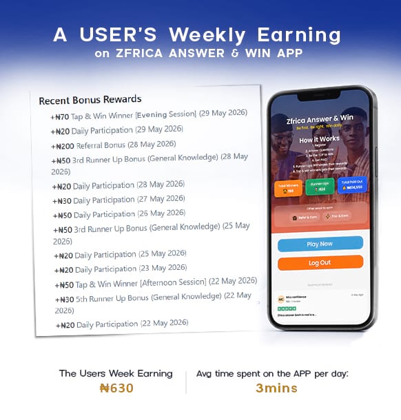 users weekly earning on zfrica aswer and win app
