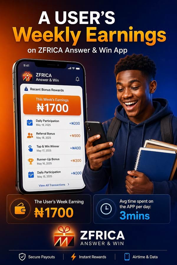 users weekly earning on zfrica answer and win