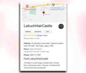 google map page for labuch hair by zfrica