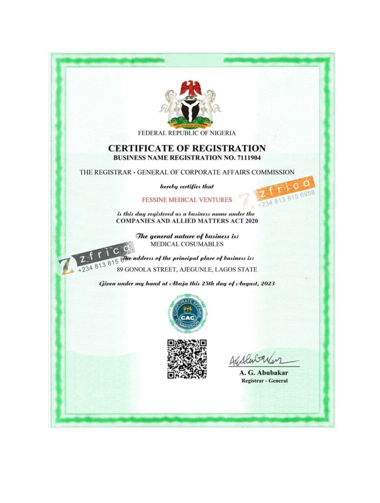 Fessine Medical Ventures registered CAC certificate