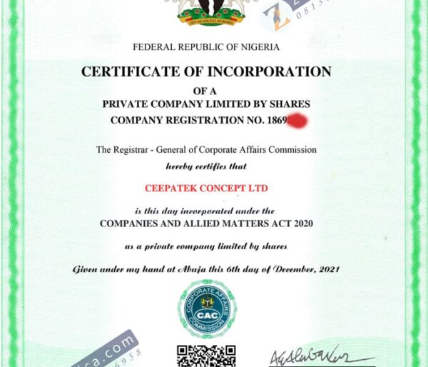 Upgrade business name to Limited company cac certificate sample