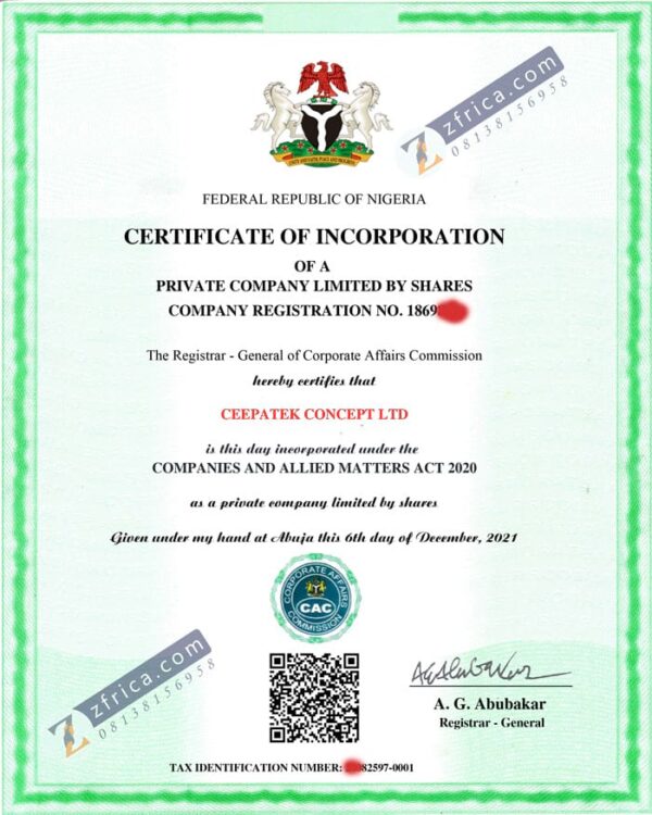 Upgrade business name to Limited company cac certificate sample