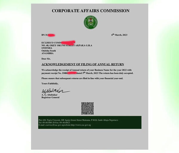 Cac ANNUAL RETURN FEES