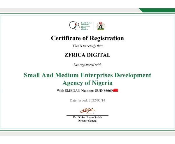 SMEDAN CERTIFICATE sample zfrica