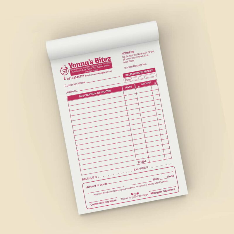 Receipt Booklet Design and Printing, Aba, Nigeria (2)